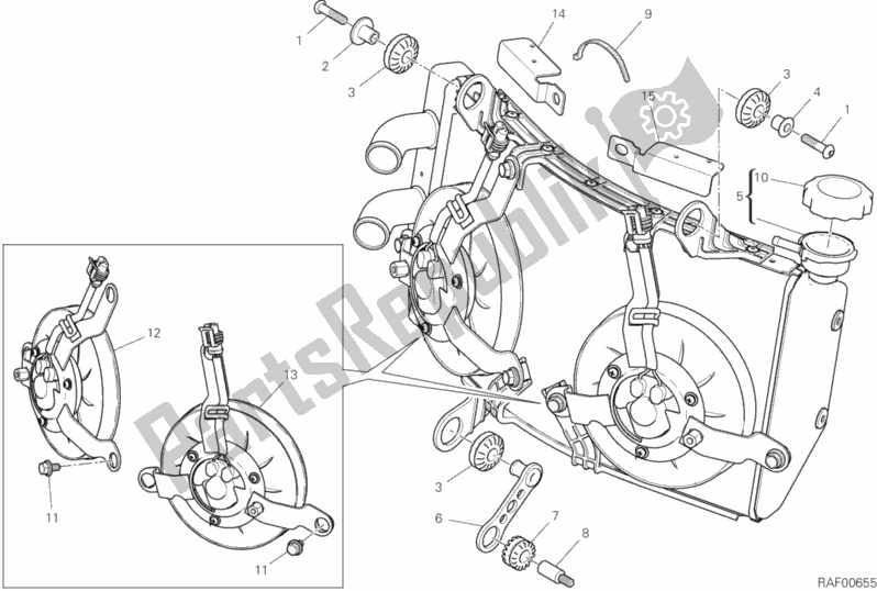 All parts for the Water Cooler of the Ducati Hypermotard 950 2019
